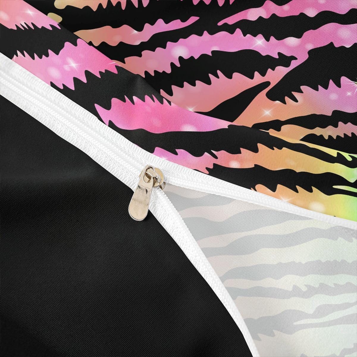 Erosebridal Rainbow Zebra Stripes Duvet Cover Toddler Size Neon Gradient Animal Print Comforter Cover Kids Girls Glitter Rainbow Zebra Striped Bed Set Y2K Colorful Pastel Art Bedding Set