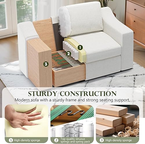 Miniatura 5 de ELUCHANG Silla de Acento Extragrande de 47", Silla de Salón Moderna de Tela de Lino con Asiento Profundo, Funda Lavable, Cómodo Gran Sillón de Sofá