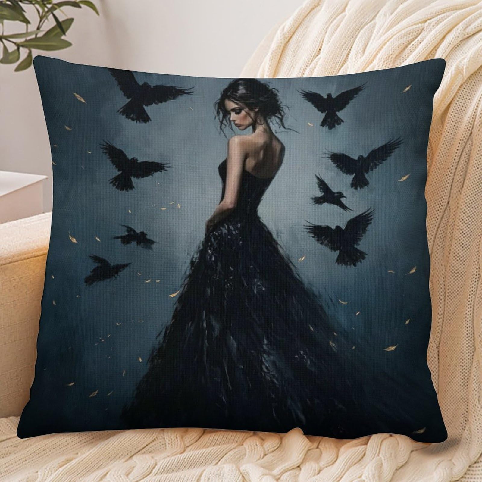 Fekiloot Style Crow And Woman Pillowcase Pillow Sham Pillow Case