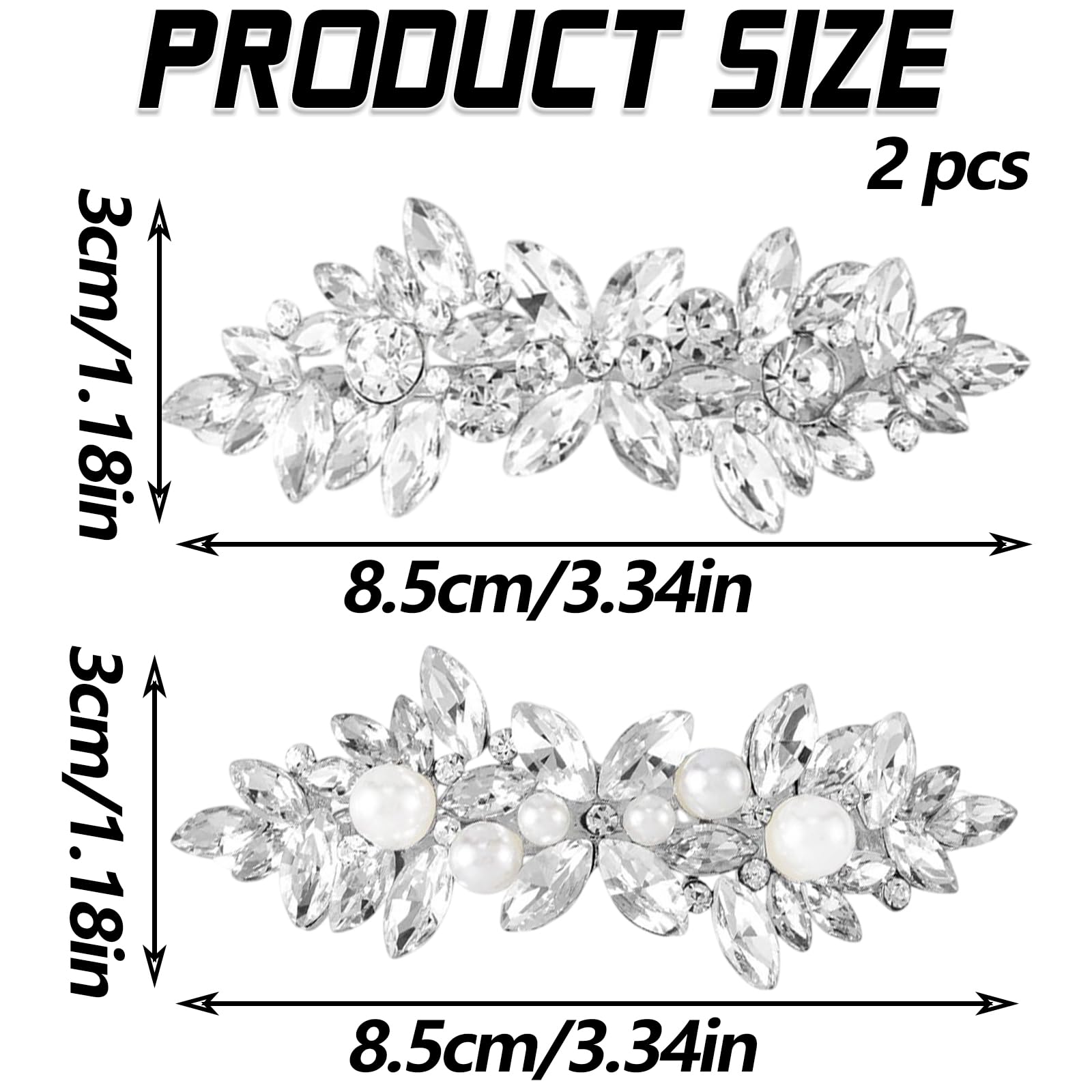 Glass Marquise Hair Clips, 2Pcs Alloy Rhinestone Pearl Floral Hairpins with Crystal Embellishments - Image 2