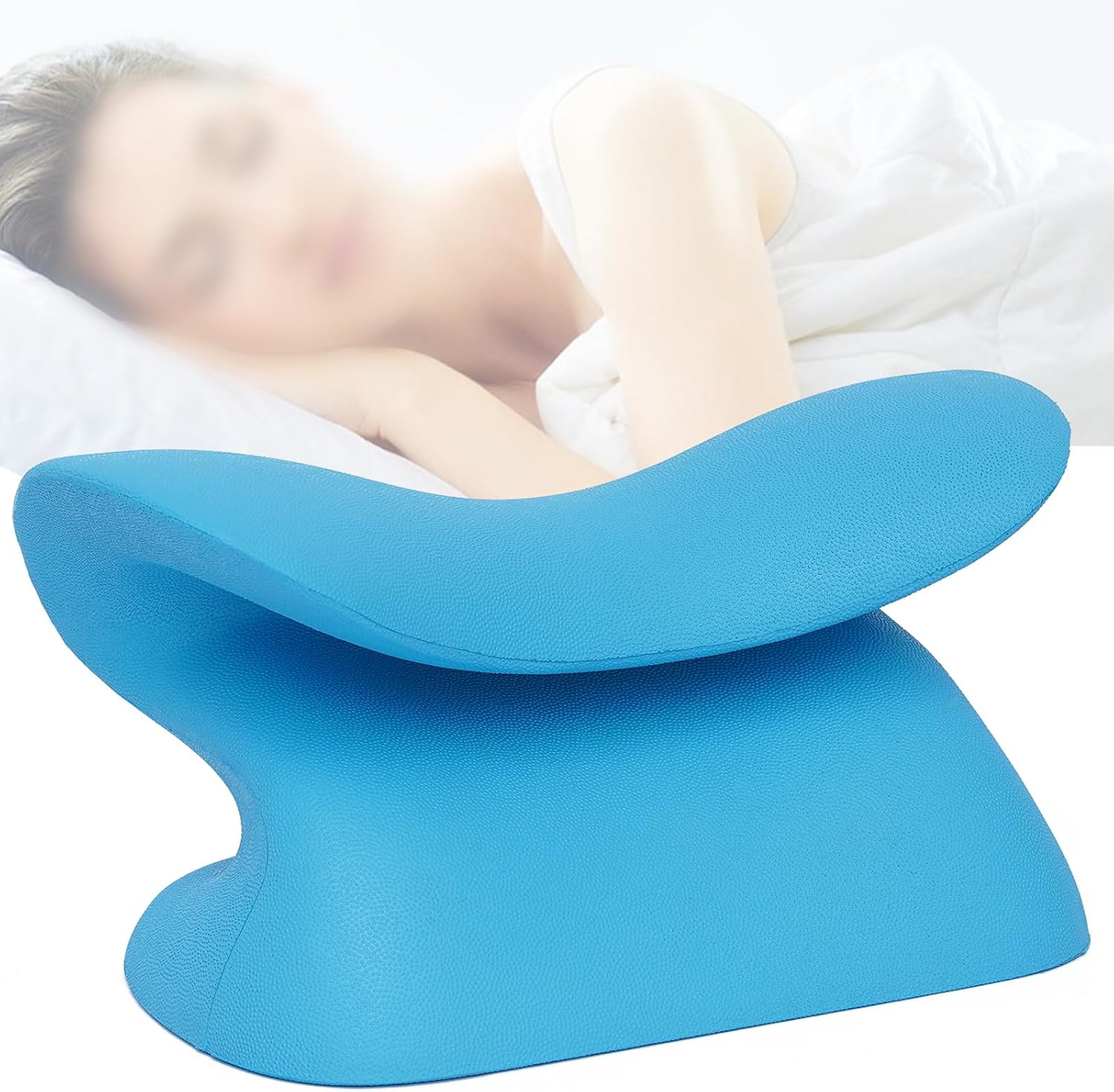 Cervical Neck Stretcher Relaxer - 2 Stretch Levels (S/Z-Shape), Ergonomic PU Material, Waterproof Neck Traction Device for Home/Office/Travel Neck Pain Relief (Blue)