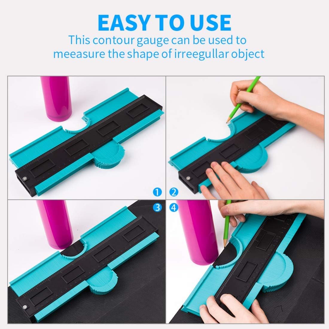 10 Inch Contour Gauge Duplicator Irregular Profile Master Outline Gauge Standard Wood Marking Tool Tiling Laminate Tiles Edge Shaping Measure Ruler (Green)