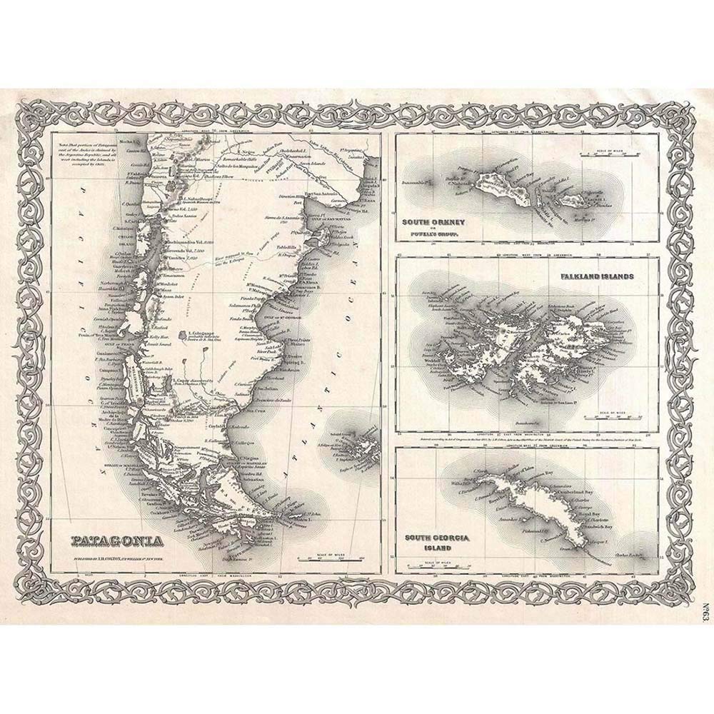 Wee Blue Coo Geography Map Illustrated Antique Colton Patagonia Falkland Art Print Poster Wall Decor 12X16 Inch