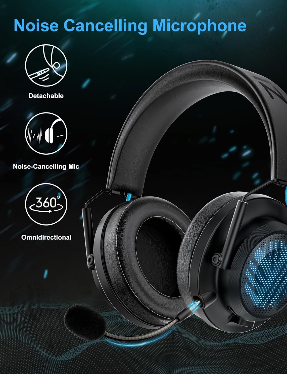 ZIUMIER M09 Wireless Gaming Headset - Low Latency 2.4G Wireless + Bluetooth Gaming Headphones for PC, PS5, PS4, Switch, Mobile - Noise Cancelling Microphone - 50mm Drivers - USB-C Charging