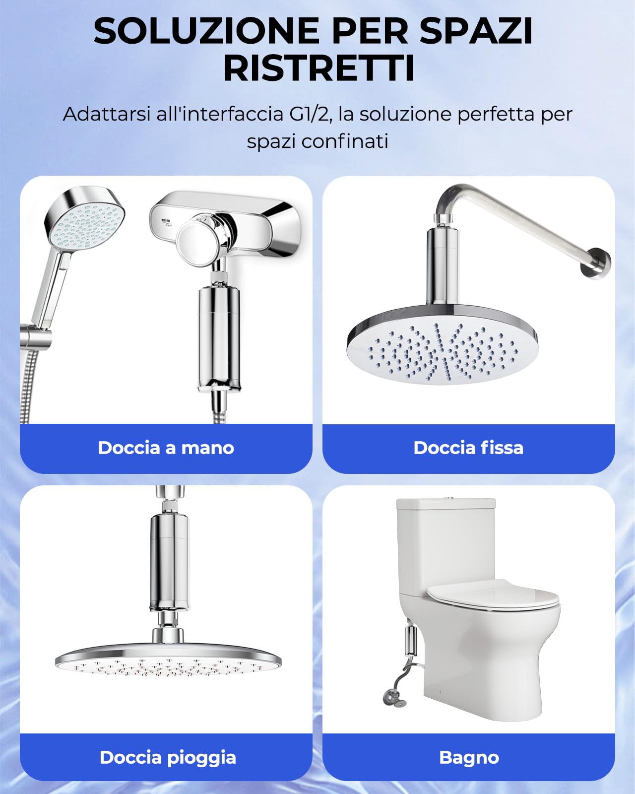 Filtro Acqua Doccia con 2 Cartuccia – Filtro Doccia Anticalcare, Rimuove 99% Cloro e Metalli Pesanti, Protegge Capelli e Pelle – Filtro per Doccia Universale