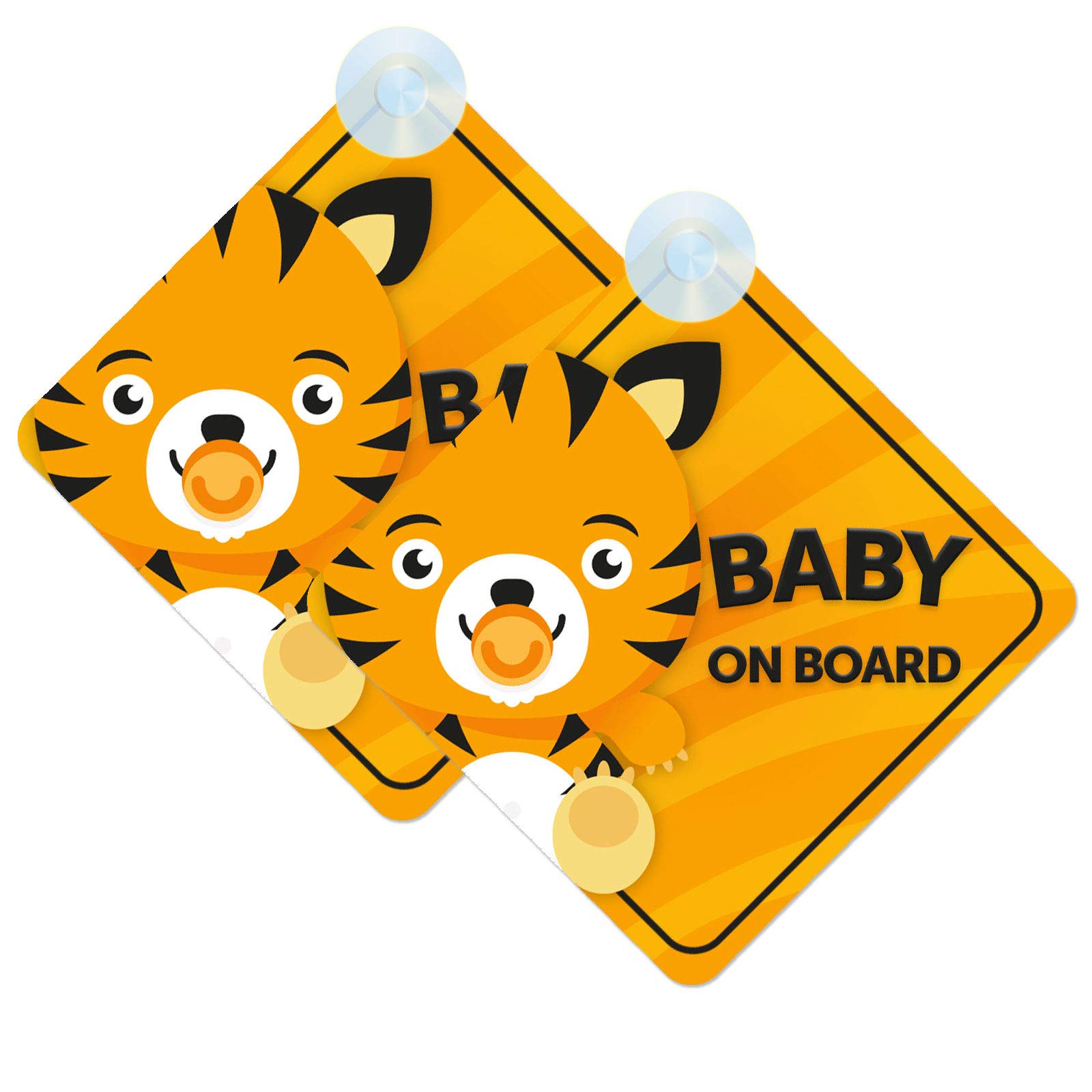 Qg Ltd Baby On Board Sign For Car Twin Pack 2Pcs Kids Safety Warning Car Sign Baby Tiger Design