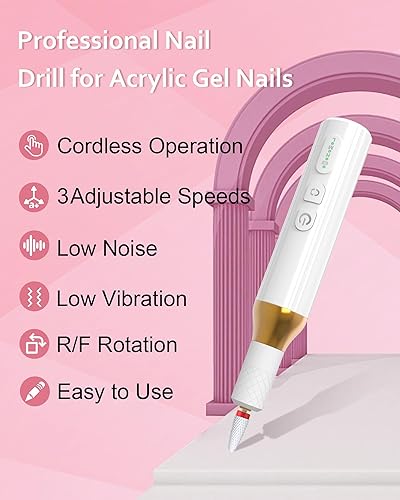 Miniatura 2 de Taladro de uñas, limas eléctricas inalámbricas para uñas de gel E-File Kit de manicura para mujeres Taladro recargable para uñas profesional,