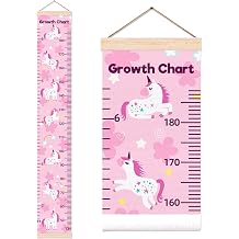 Baby Growth Chart for Wall, Pink Unicorn Theme Height Chart, Movable Height Growth Chart for Girls or Teens, Hangable Canvas Measuring Wall Ruler for Bedroom, Growth Chart for Toddler Room 9.8*64.3IN