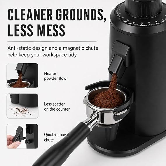 Espresso Grinder - 80mm Flat Burr Coffee Grinder with 0-100 Grind Settings, 70g Bean Hopper, Adjustable RPM, and Portafilter Fork