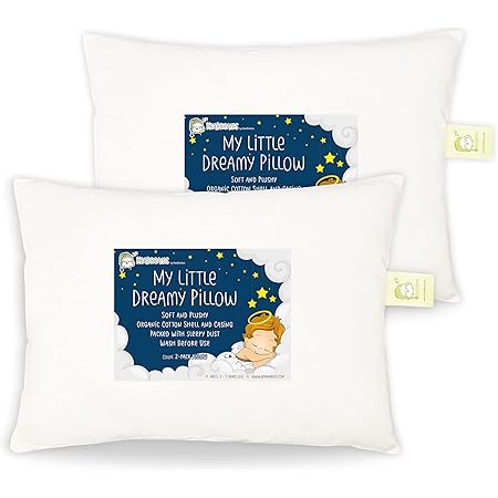 White Toddler Pillow for Sleeping - 2-Pack Soft Organic Cotton Baby Pillows for Sleeping - 13X18 Small Kids Pillow - Baby Pillow - Infant Pillow for Travel, School, Nap - White Pillows - Machine Wash