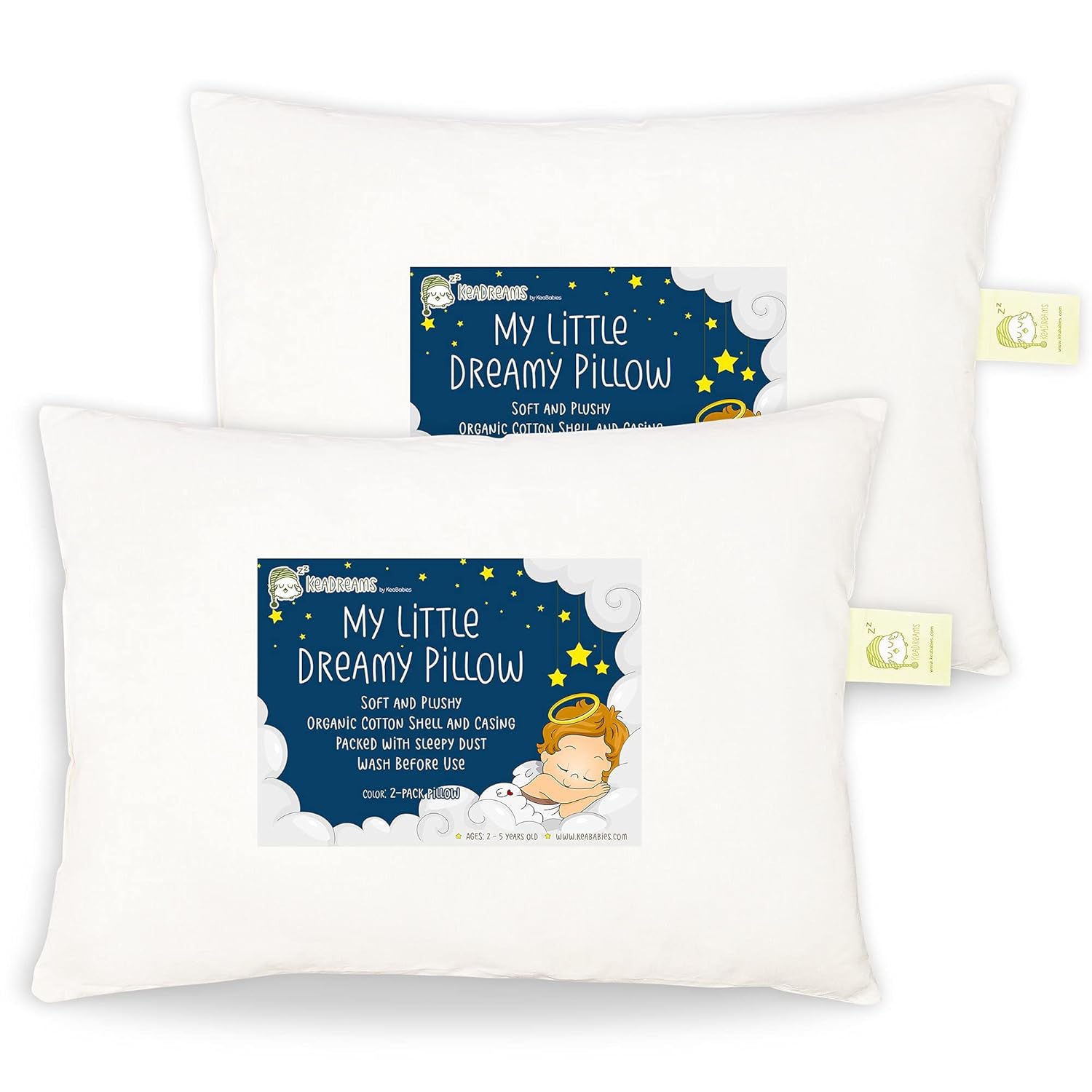 White Toddler Pillow for Sleeping - 2-Pack Soft Organic Cotton Baby Pillows for Sleeping - 13X18 Small Kids Pillow - Baby Pillow - Infant Pillow for Travel, School, Nap - White Pillows - Machine Wash : Baby