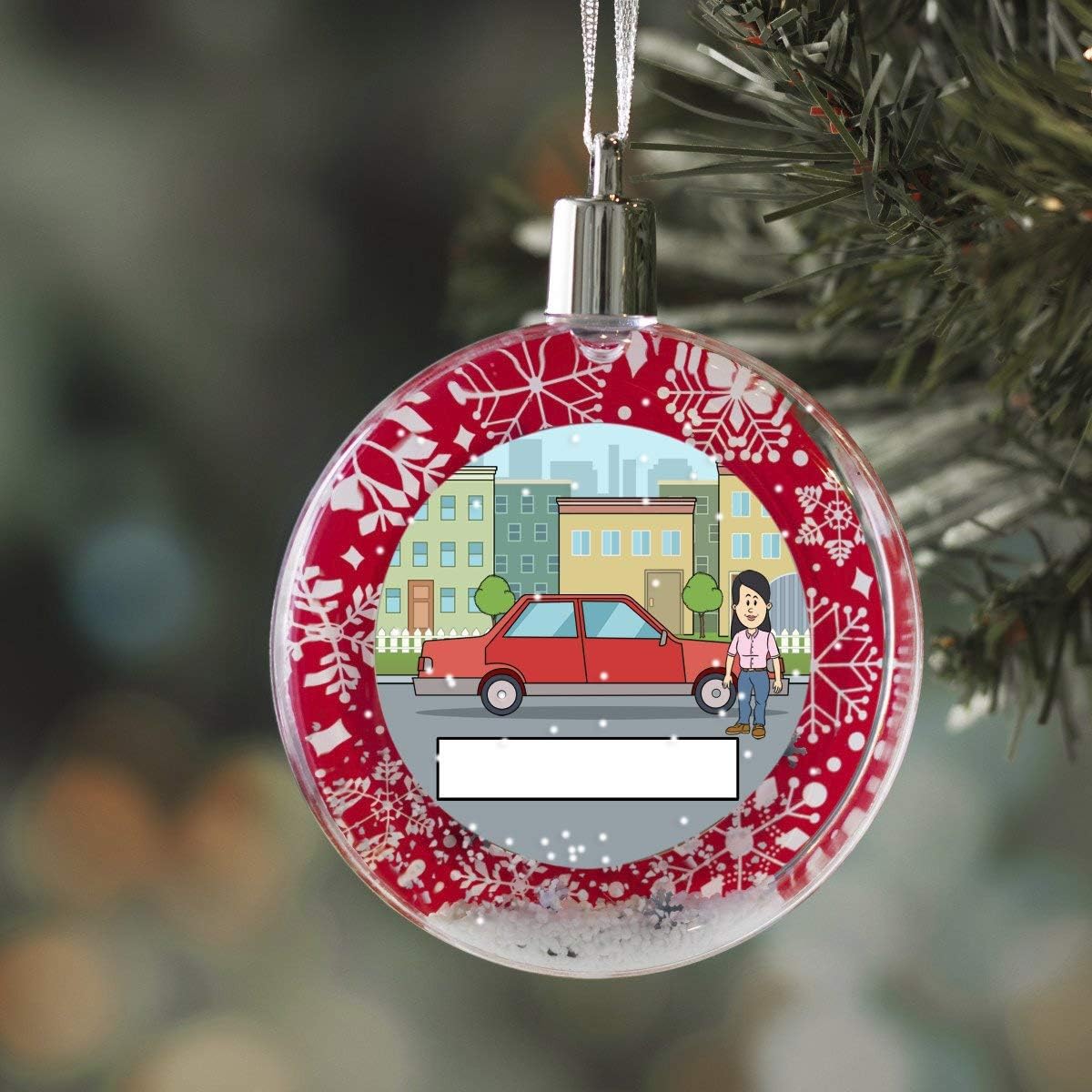 Personalized StoryLine Cartoon Caricature Snow Globe Christmas Ornament: Receptionist - Female