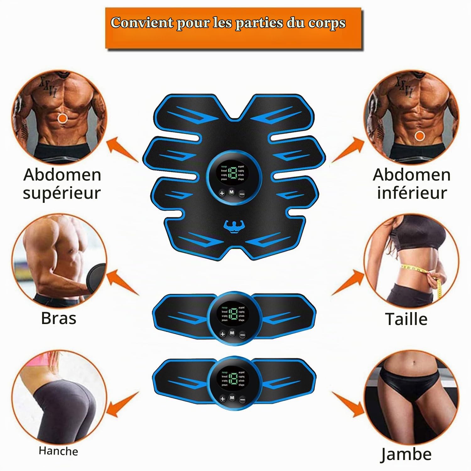 EMS Abdominale Electrostimulation,8 Modes et 19 Intensités,Rechargeable par USB,EMS Stimulateur Appareil LCD Display,pour Abdos/Bras/Jambes/Fesses,Homme Femme