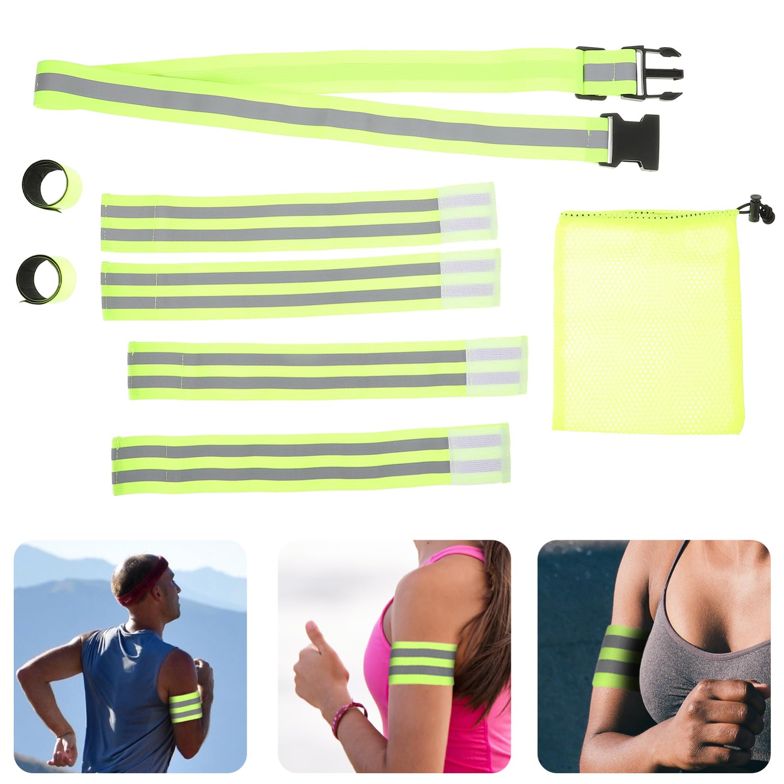 BESPORTBLE Set di Nastri Riflettenti Verdi Movimento Fascia da Uomo Polsino Pellicola Riflettente polsiera Elastica Banda Riflettente da Passeggio Bande Riflettenti di Sicurezza Green