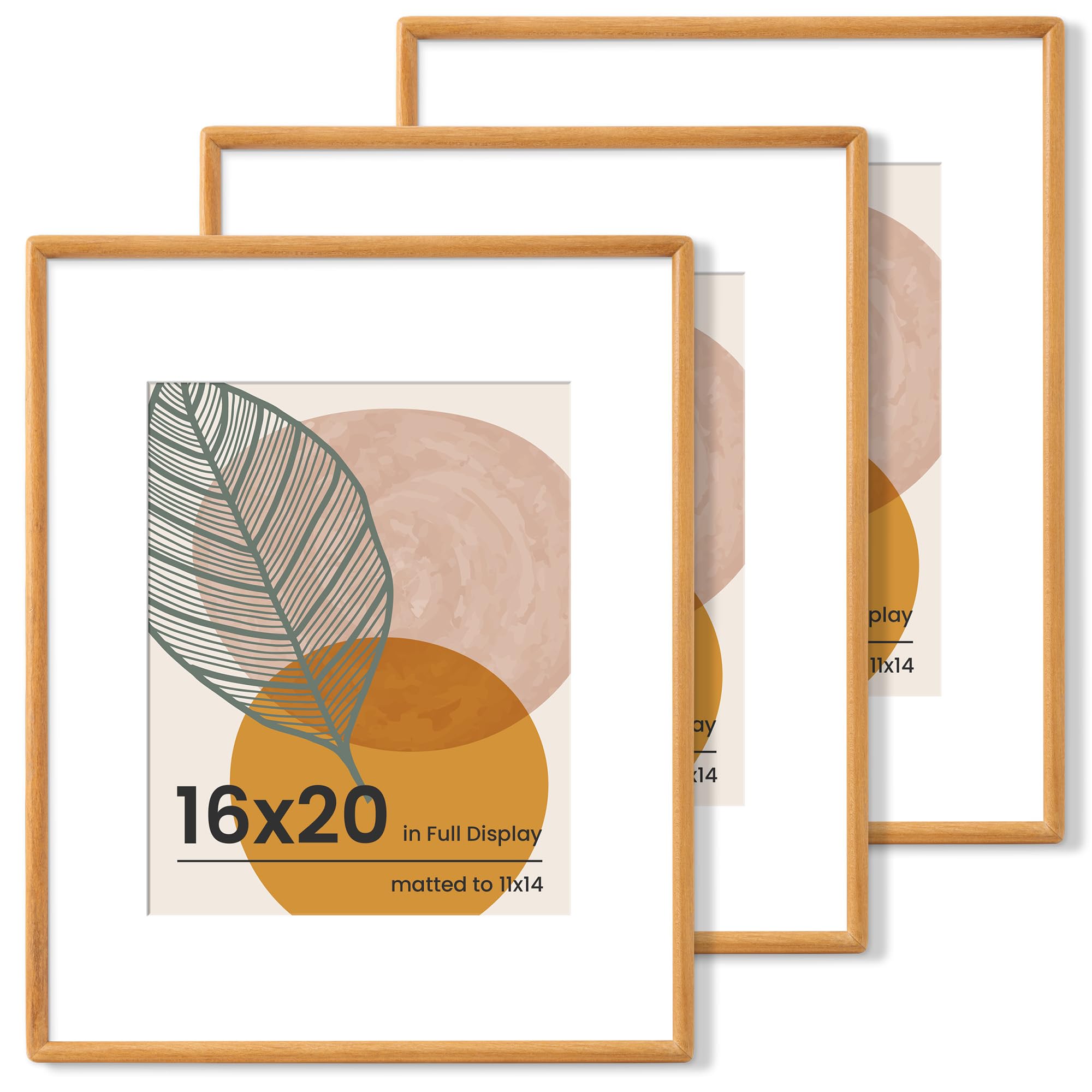 Axeman 16x20 Frame Set of 3 - Solid Teak Wood 16 x 20 Picture Frame With Mat for 11x14 - Rounded Corner 16 x 20 Frame with Tempered Glass for Wall Display โ image 1