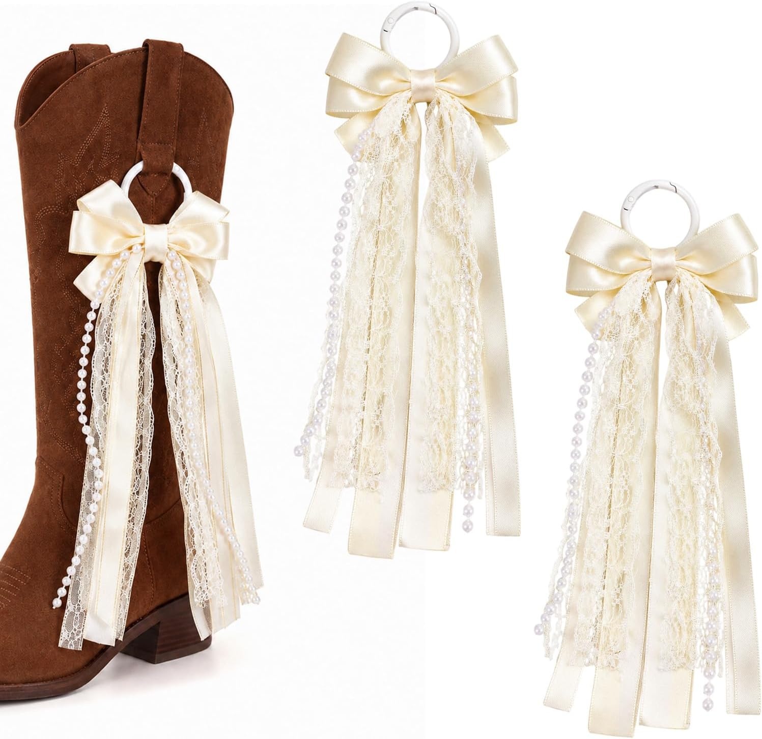 2Pcs Beige Boot Bows for Cowgirl Boots, Western Boot Accessories (Beige)