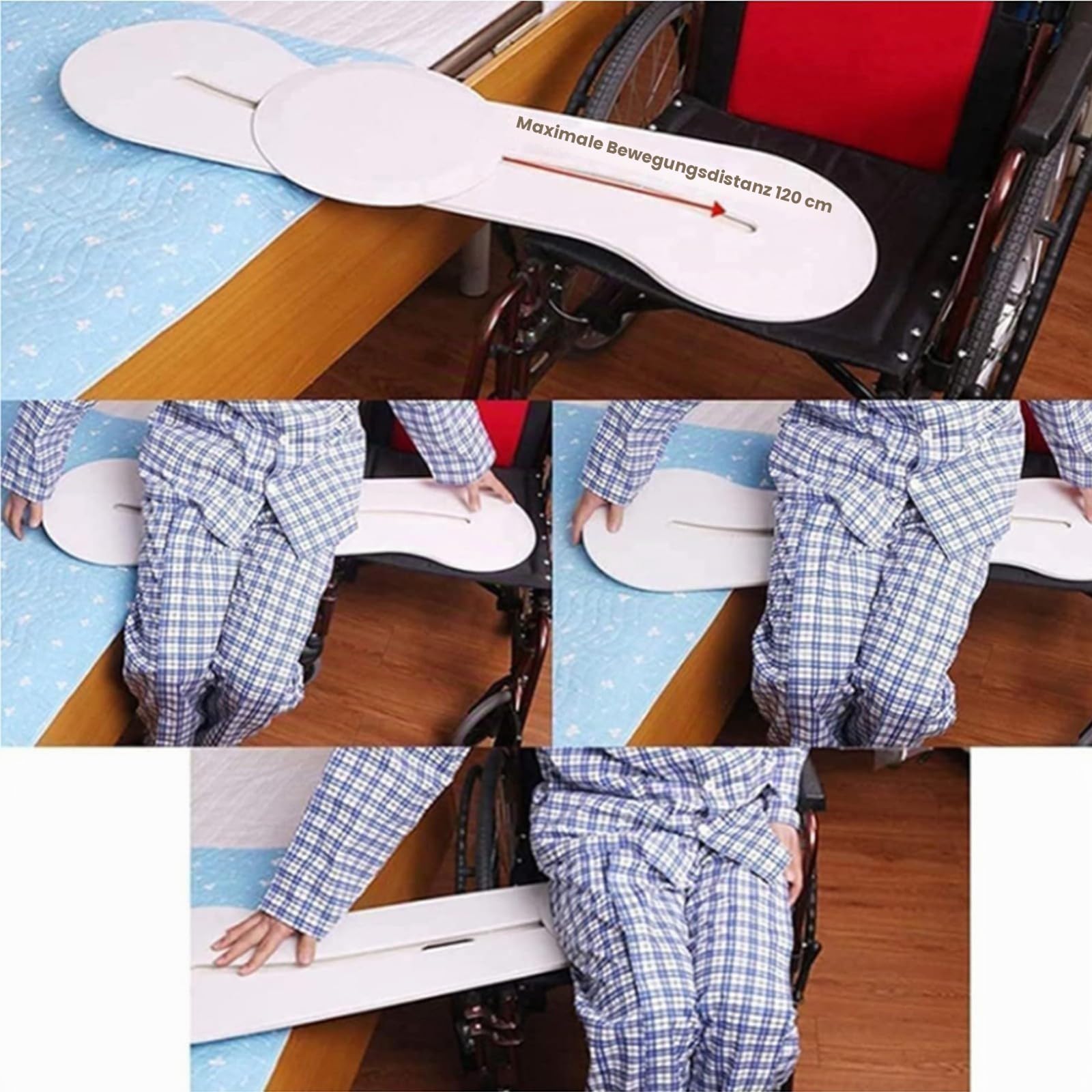 Slide Transfer Board, Gekrümmte Schiebetübertragungsbrett Easy Rollstuhl Gleitbrett Mit Drehscheibe, Pflege Rutschbrett, Umsetzhilfe Für Transfers Zwischen Rollstuhl, Bett, Auto, Bis 180 Kg