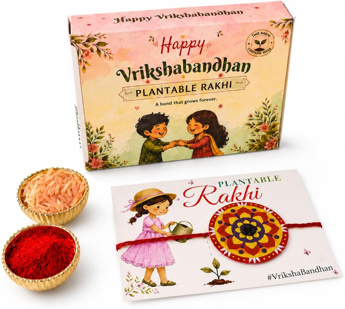 LOVENSPIRE Designer Mandala Seed Rakhi Gift Hamper for Brother - Includes Plantable Rakhi Bracelet, Haldi Kumkum Holder, Chocolates, Roli Chawal & Gift Box