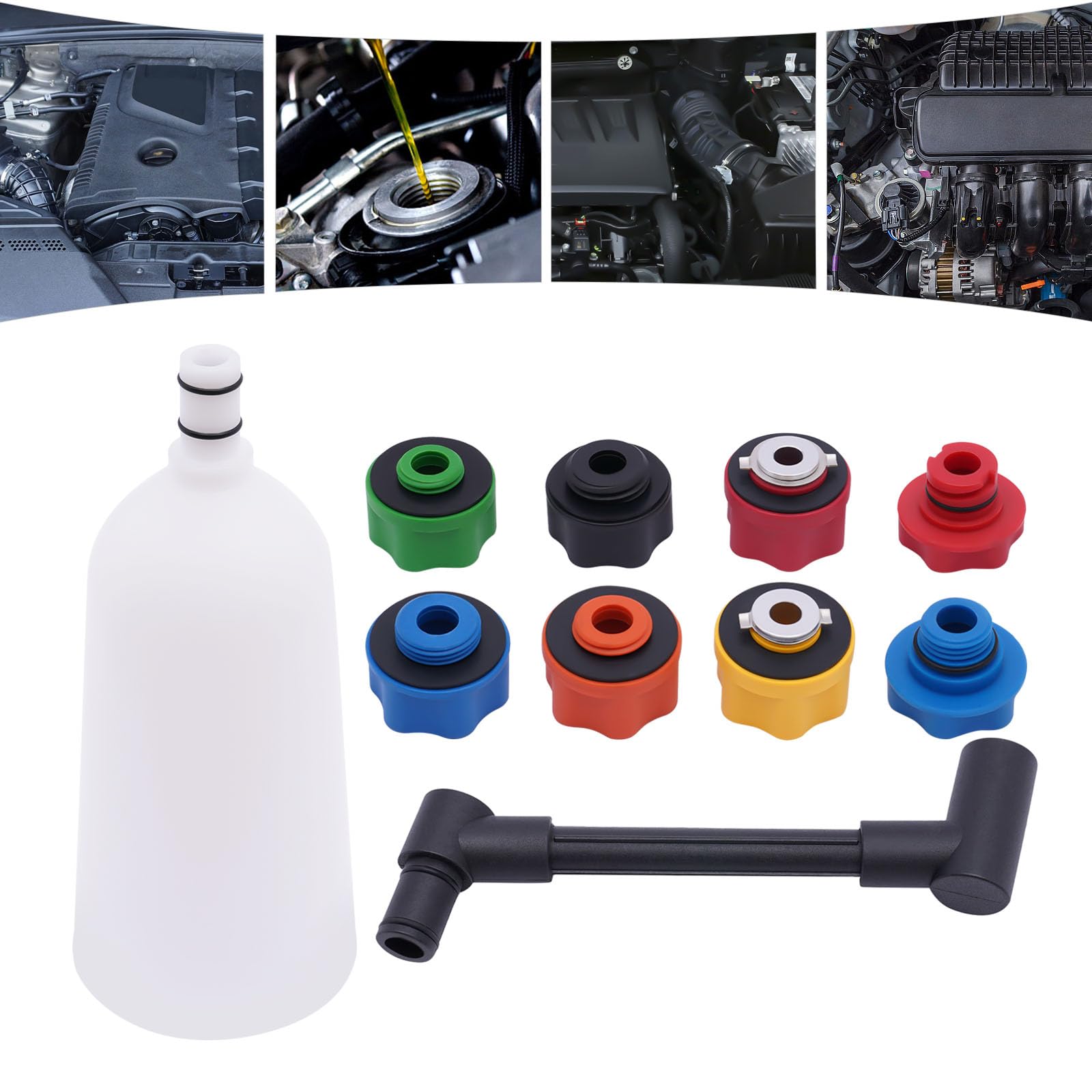 WooDerson Embudo de llenado de aceite, juego de adaptadores de embudo de aceite, adaptador de embudo de aceite de motor para coche, juego de relleno más giratorio, herramienta para tubo de extensión,