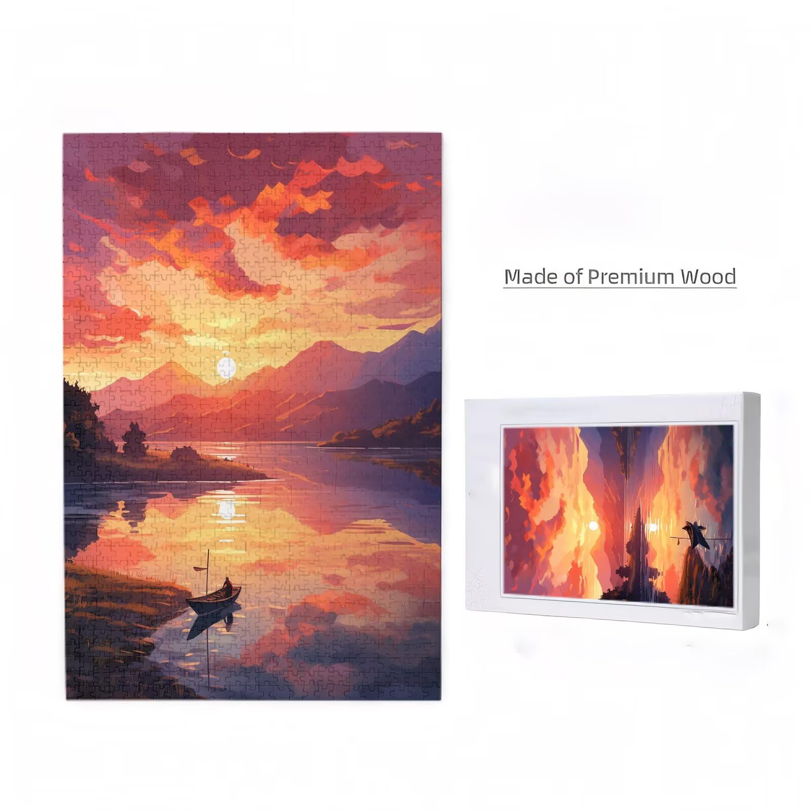 5000 sztuk puzzli dla dorosłych, kreatywne niemożliwe puzzle dla dorosłych początkujących, duża drewniana układanka z plakatem i pudełkiem do przechowywania, wystrój domu, motyw: zachód słońca i góry