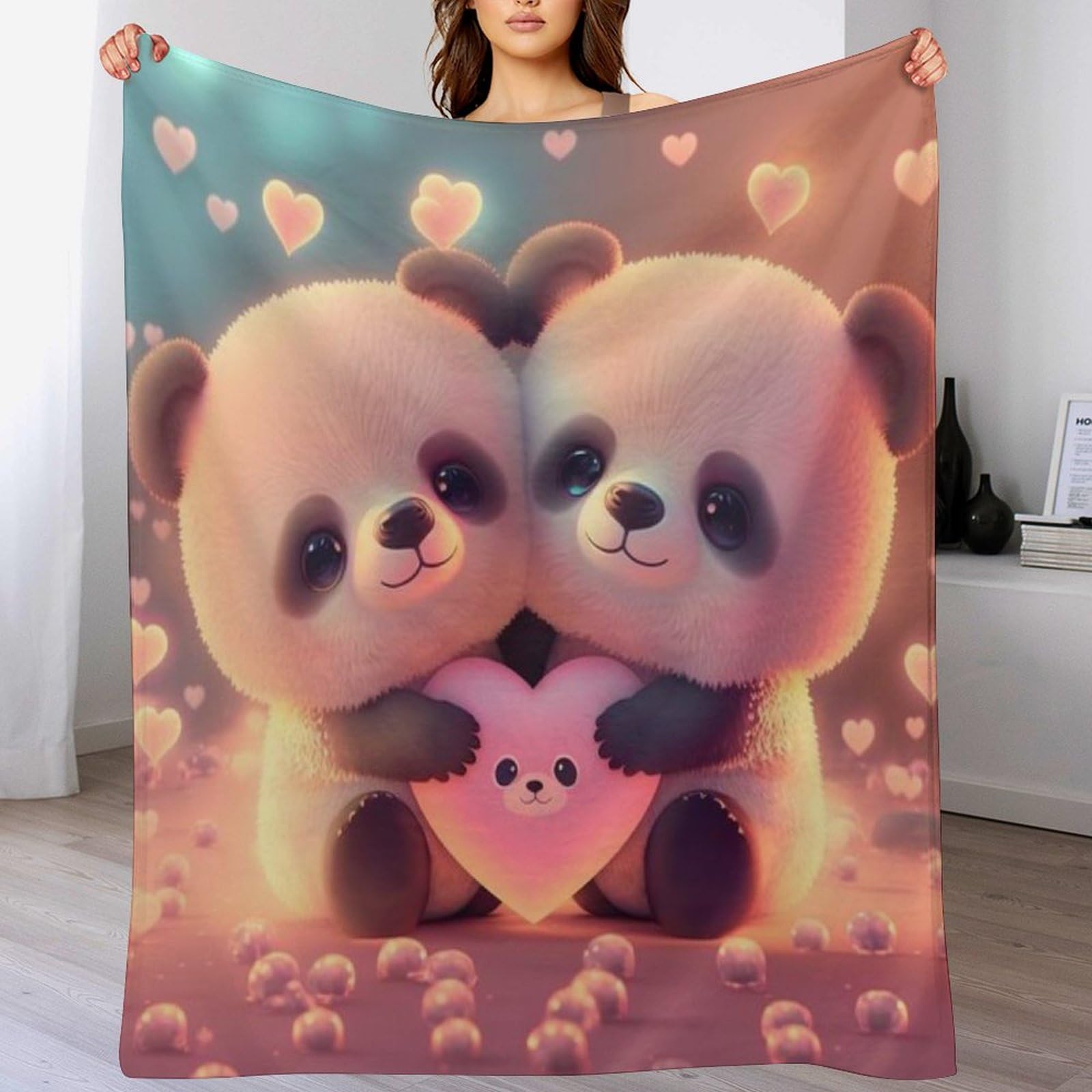 Couverture polaire panda douce et chaude en flanelle toutes saisons 130x150