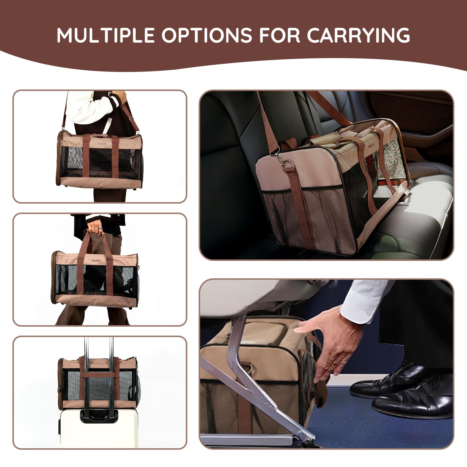 BELLA & PAL Katzentransportbox für Katzen und Welpen–Leichte faltabre Transporttasche Katze- Ausbruchsichere, Wasserdicht & Kratzfestem Netz, 42x28x28cm bis 7kg für Tierarzt/Auto/Flugzeug