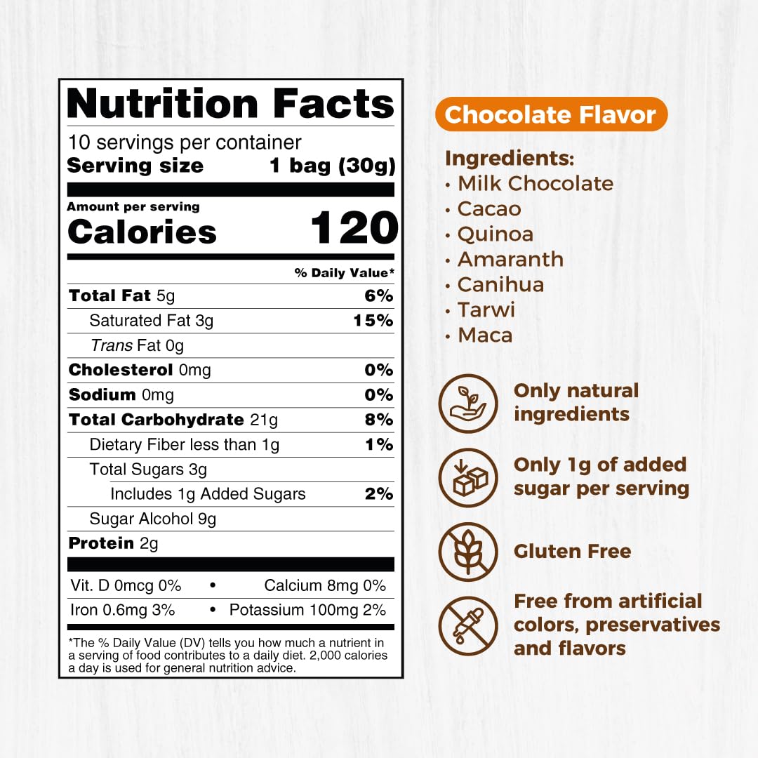 Andean ChocoCrunch 2 pack: Superfood Chocolate Snacks (10 pouches inside) – 1g Added Sugar – No Additives.