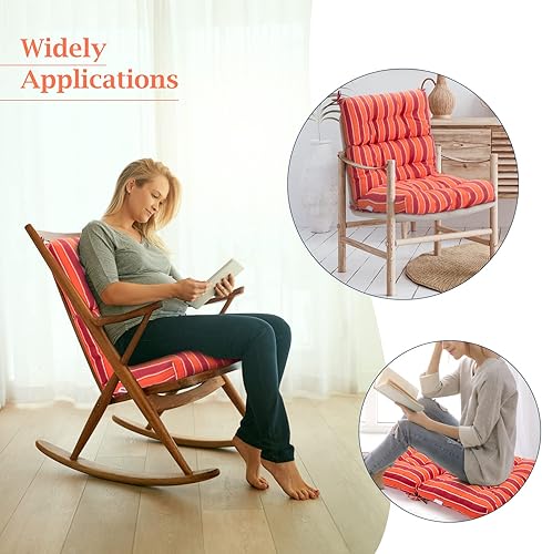 Miniatura 7 de Graffy Cojines para sillas de exterior de 45 x 22 x 4.5 pulgadas, cojín de asiento de respaldo alto con lazos, almohadillas de repuesto impermeables