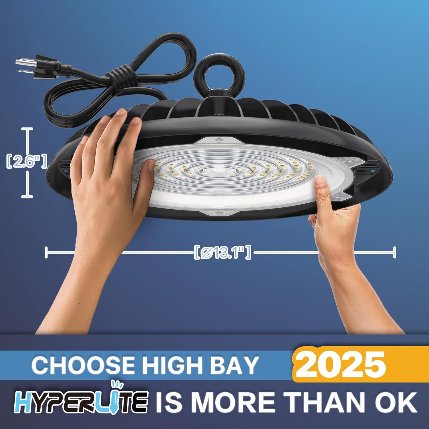 HYPERLITE UFO LED High Bay Light: 250W 35000LM High Bay LED Shop Lights with 6ft Plug - 5000K IP65 LED Warehouse Lights for Workshop Stadium Garage Lighting 2-Pack