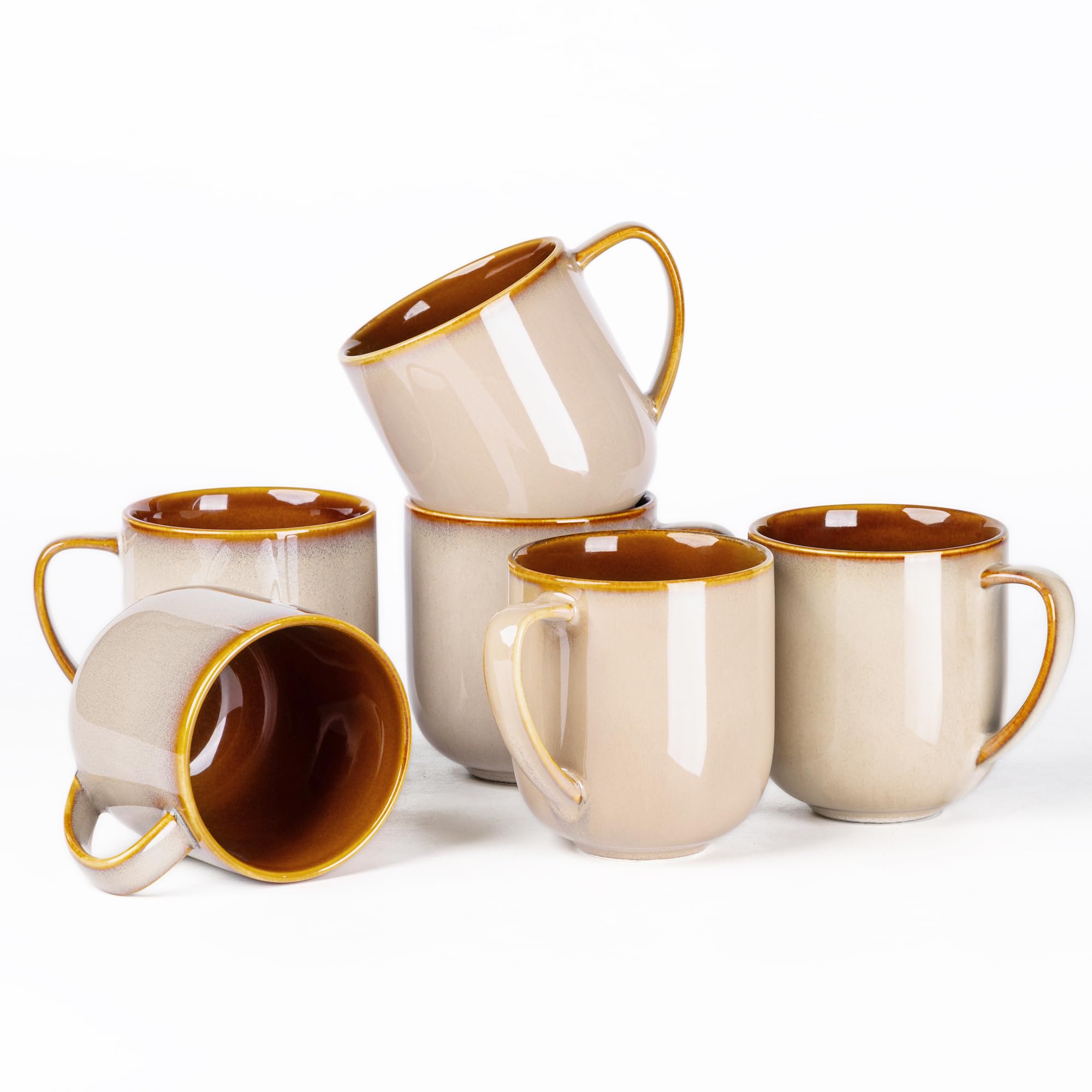 Ceramiczne kubki do kawy, zestaw 6 sztuk, 350 ml, porcelanowe kubki do kawy z dużym uchwytem, do latte, cappuccino, mleka, kakao, zmywarki i kuchenki mikrofalowej