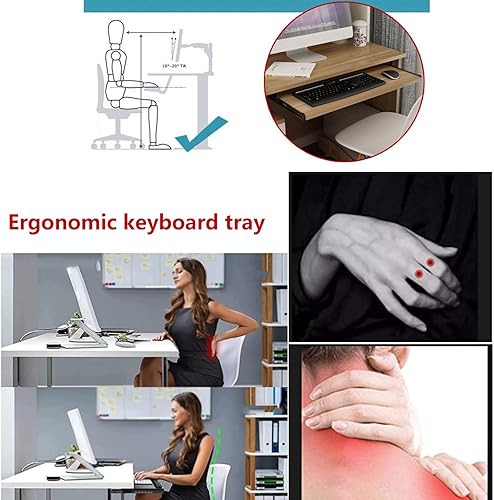 Miniatura 7 de V3VOGUE Bandeja deslizante para teclado debajo del escritorio, altura ajustable, cajones deslizantes para teclado con rieles deslizantes,