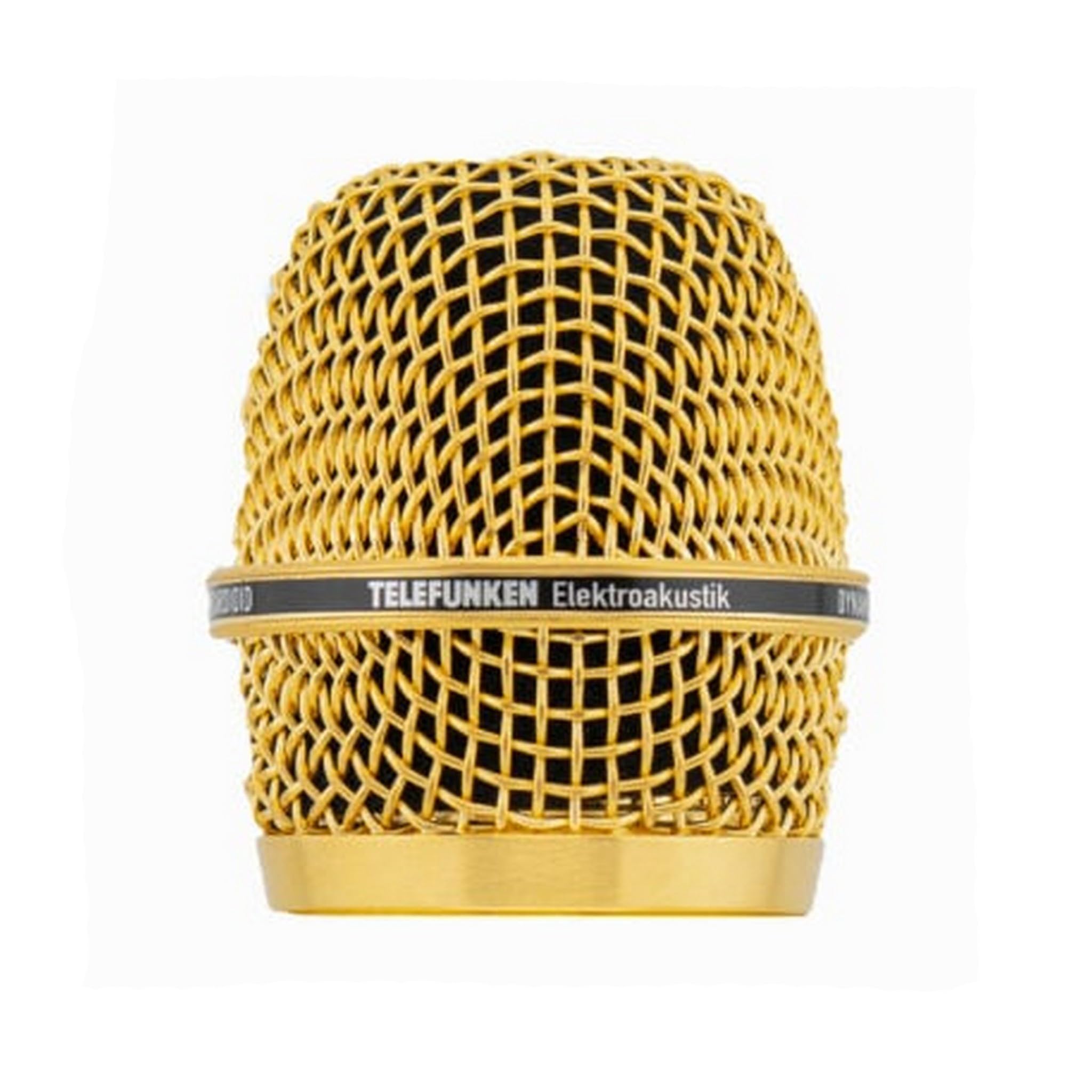 TELEFUNKEN HD03-GLD M80 Replacement Microphone Grill, Gold color, shown attached to a microphone.