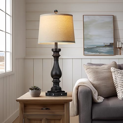 Miniatura 5 de 29" Tall Vintage Table Lamps Set of 2,Black Farmhouse Bedside Lamps with USB C+A Ports & AC Outlet,3-Way Dimmable Touch Lamp for Night Stands Living