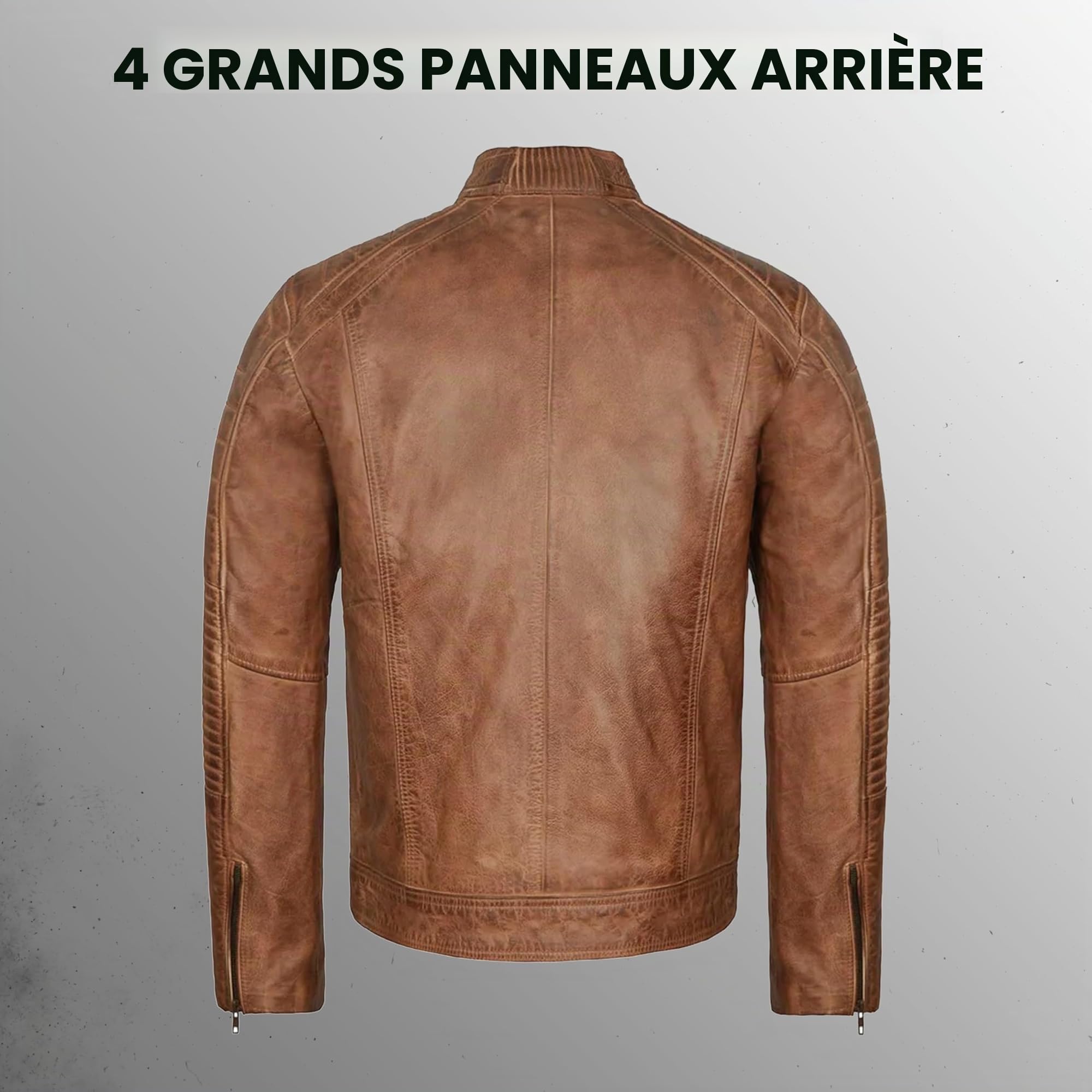 Leatherick Veste de motard en cuir véritable pour homme au look vieilli Marron clair