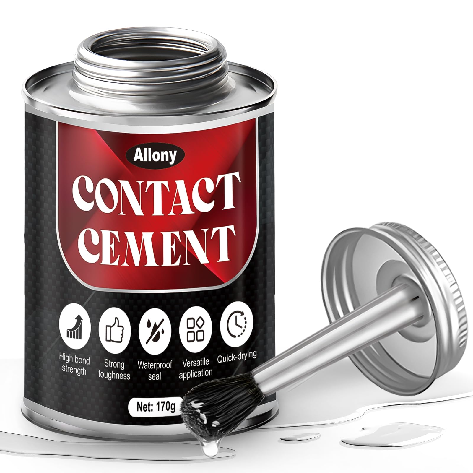 ALLONY Contact Glue, Shoe Glue, Extra Strong Plastic Glue, Glue with Brush, Waterproof, Suitable for Shoes, Leather, Rubber, Plastic, Tent, PVC, 170 g