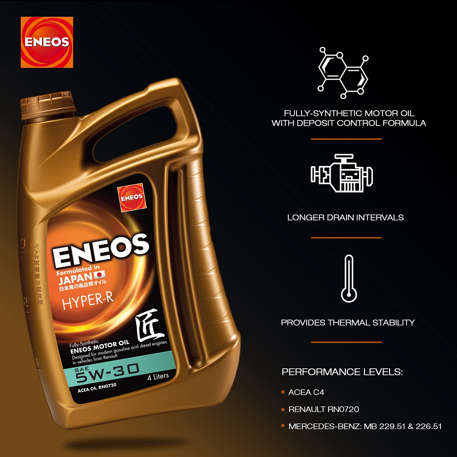 ENEOS Aceite de motor 5W-30 Hyper-R Aceite completamente sintético Aceite para motor 4 L