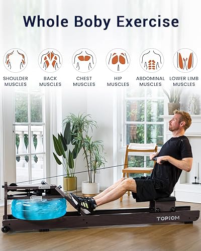Miniatura 8 de TOPIOM Máquina de remo de agua con monitor de rendimiento TM-3, carga máxima de 400 libras
