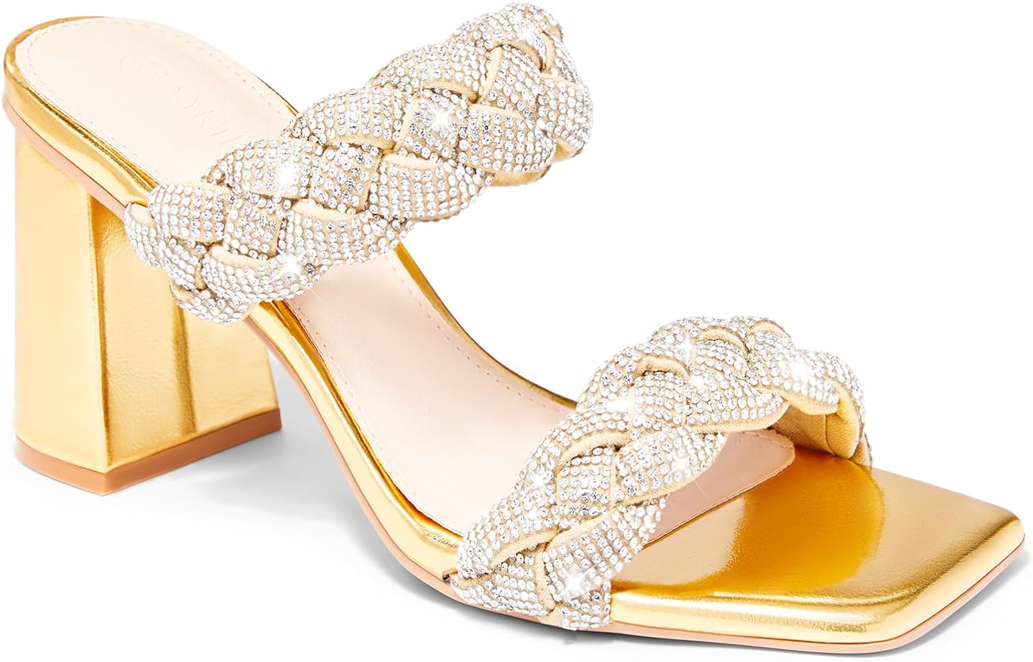 Syktkmx Womens Braided Heels Sandals Chunky Block Heel Double Strap Summer Dressy Sandal