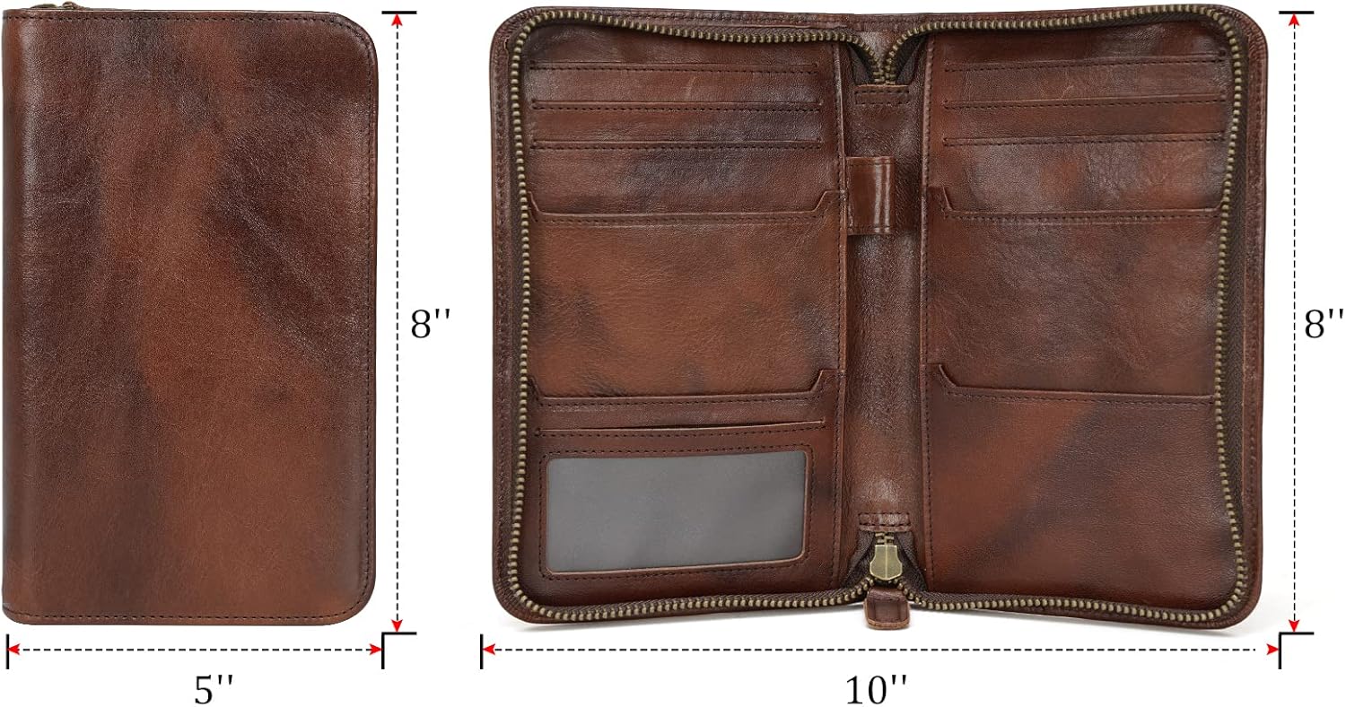Polare Full Grain Leather Passport Holder Cover Case for Men RFID Blocking Travel Wallet Holds 4 Passports (Coffee)