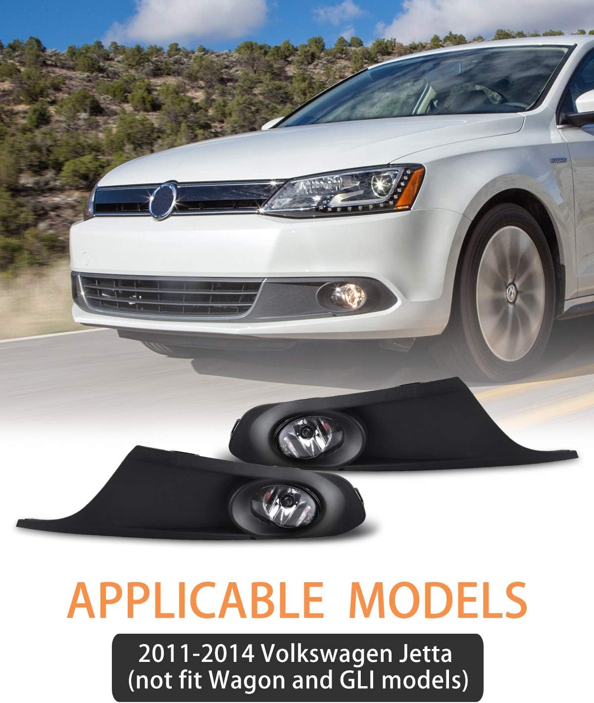 AUTOWIKI Fog Lights fir for 2011-2014 Volkswagen Jetta (Not fit Wagon, GLI Models) 2PCS OEM Replacement Fog Lamps