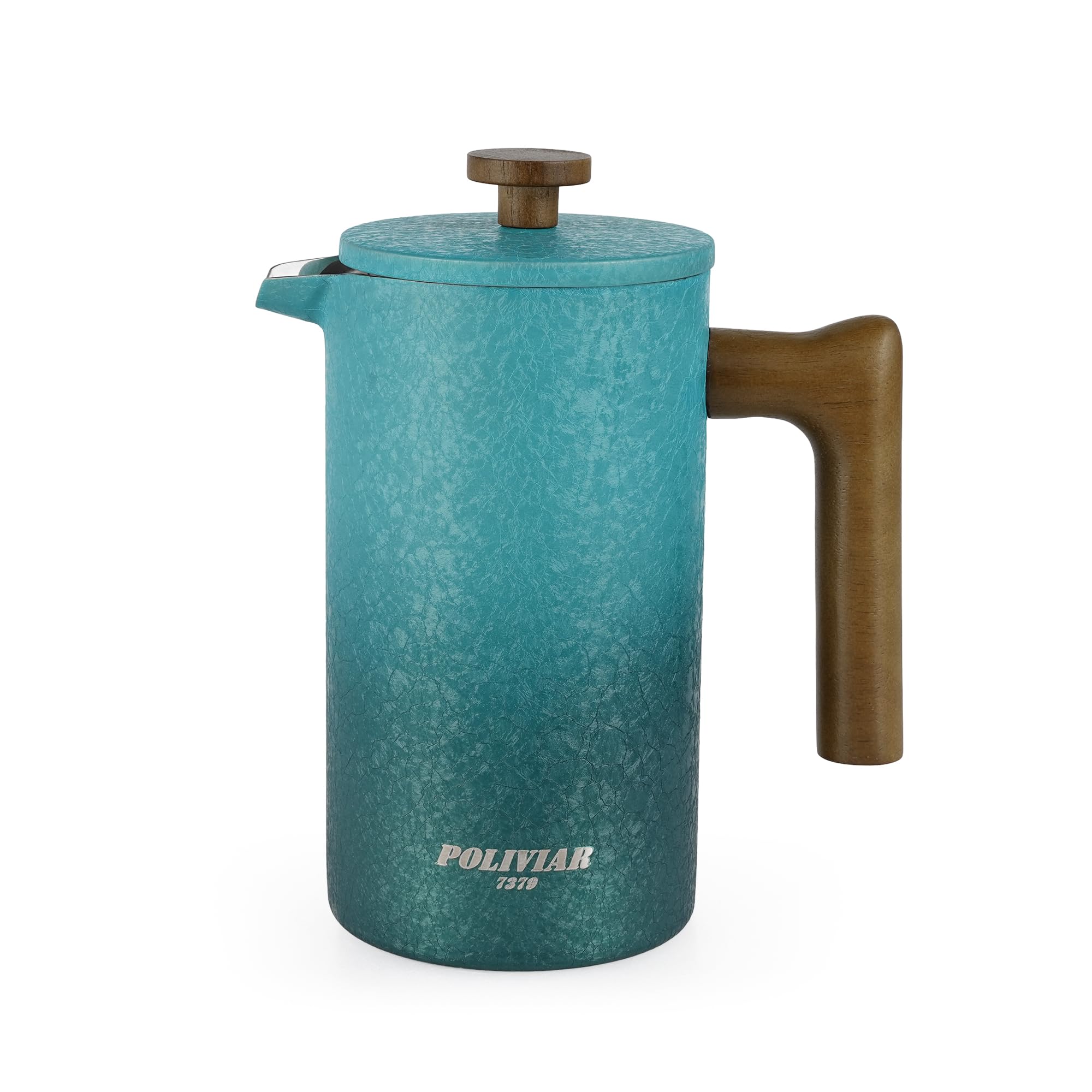 Poliviar French Press aus Edelstahl, Thermo Kaffeebereiter Doppelwandig isoliert, Kaffeebereiter 1 Liter, Handfilter Kaffeepresse mit Plunger & Griff aus Holz, Coffee Press