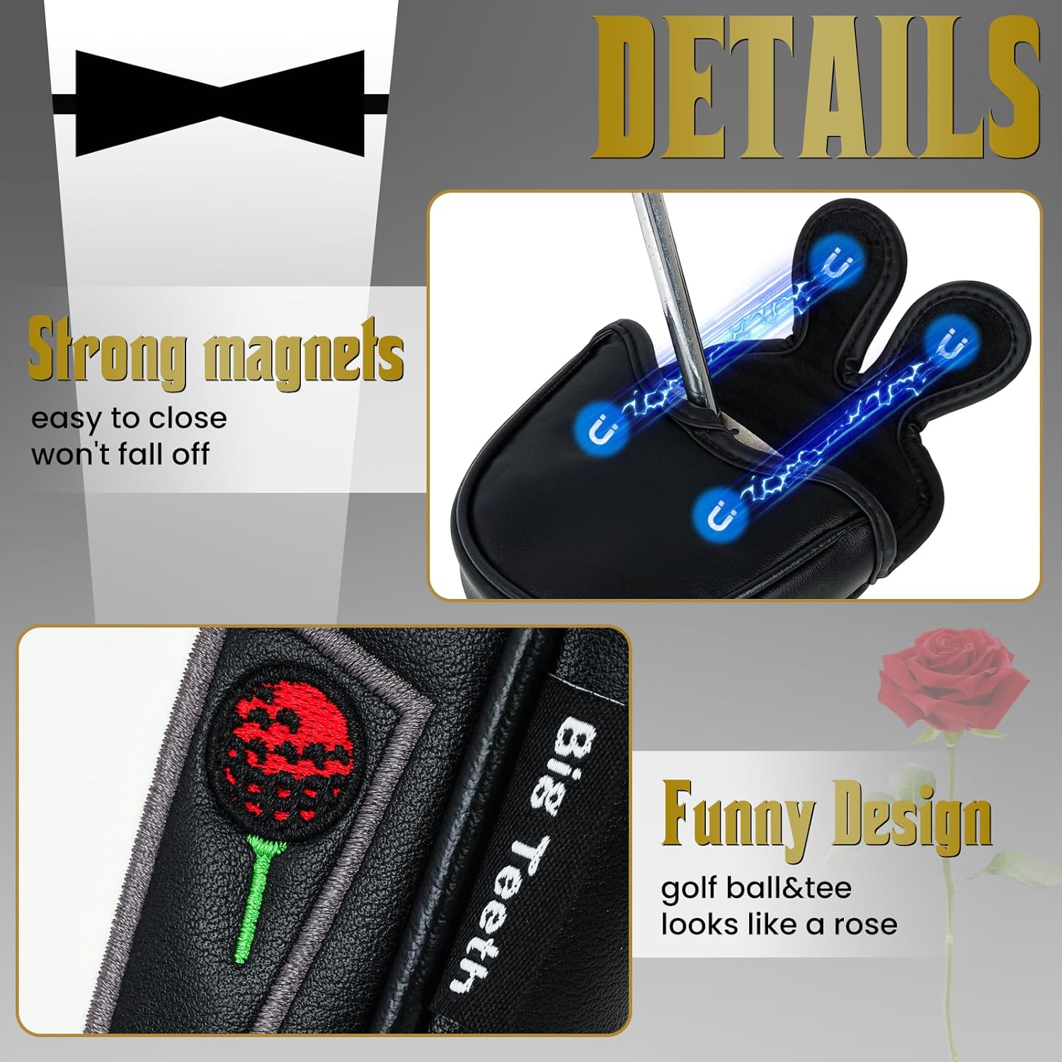 The Golf Father Funny Golf Club Covers, Driver Fairway Wood Hybrid Headcover, Mallet Putter Covers Blade Headcovers Putter Cover Magnetic, Black and White Color Iron Covers for Most Brands