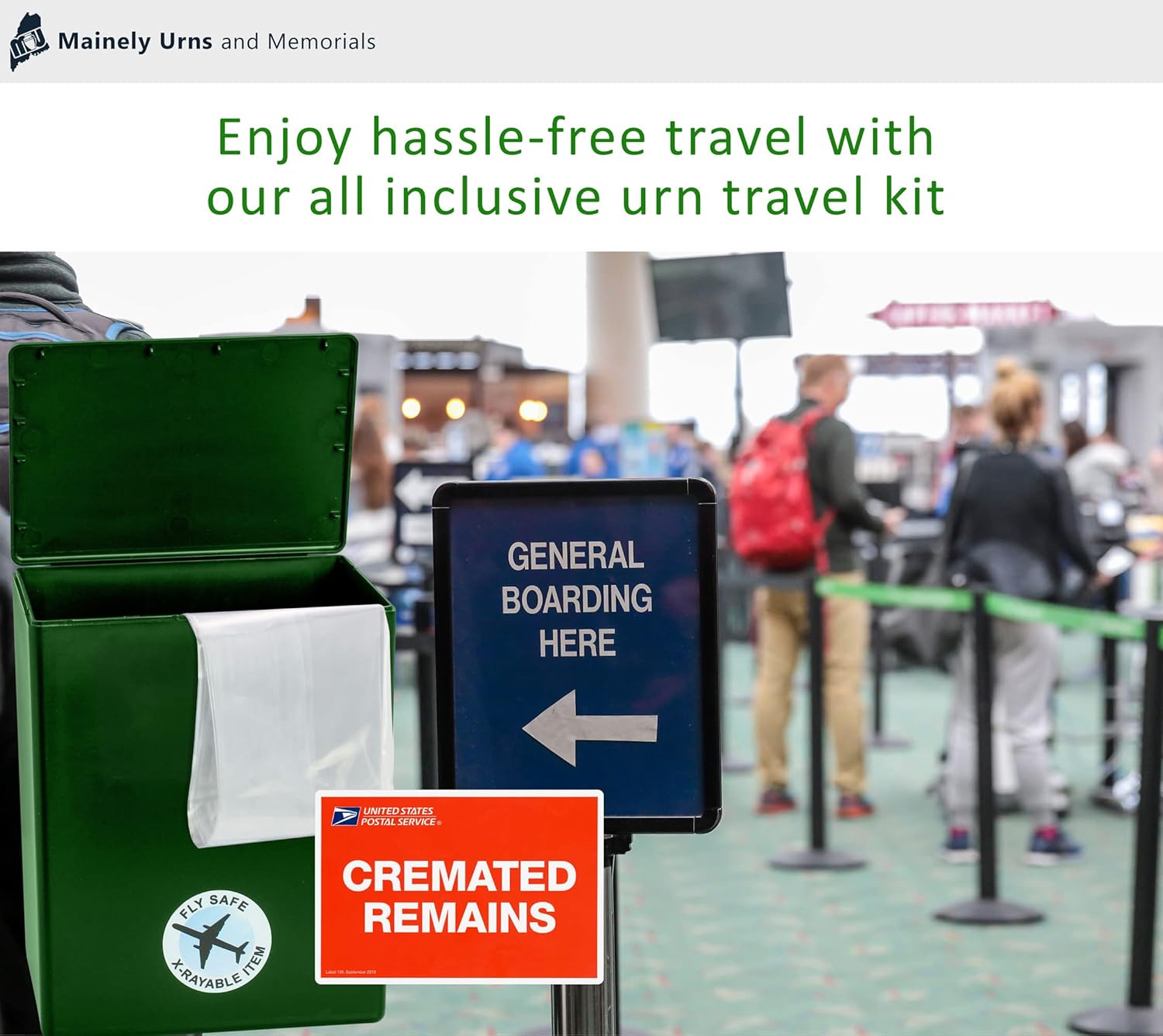 Golf Themed TSA Approved Fly-Safe and Temporary Travel Cremation Urn Kit for Human Ashes - Airline and Mail Friendly - 200 Cubic Inch Capacity - Green Plastic Urn with Fairwary Mailing Box