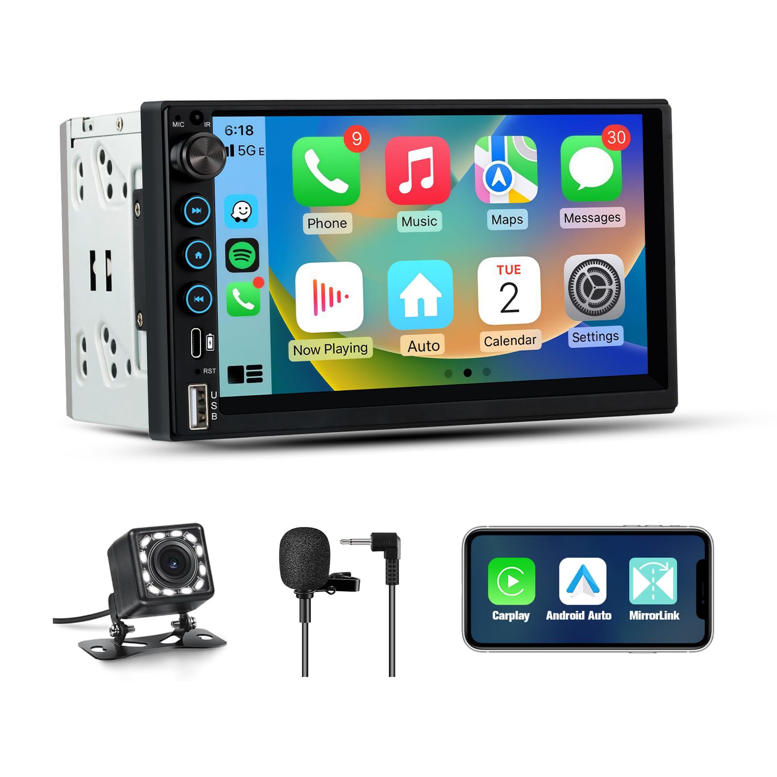 7" Car Radio 2 DIN Universal with Carplay and Android Wireless Auto