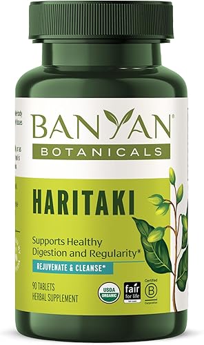 Banyan Botanicals Haritaki Tablets  Certificado Orgánico Terminalia Chebula  Apoya la desintoxicación y rejuvenecimiento*  90 tabletas  Sin OMG de