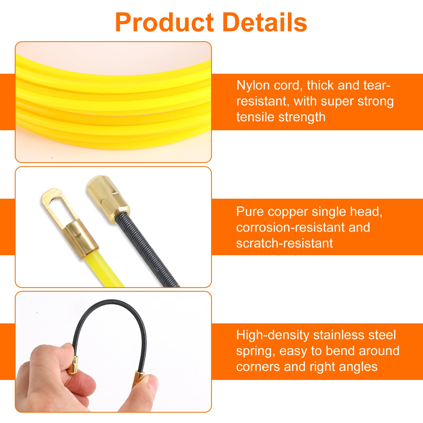 Sacacables eléctrico de 10 m, aguja para tiradores de cables de 4 mm, guía de cable flexible para pasar cables en conductos de paredes y techos, instalación eléctrica y redes, herramienta de paso de