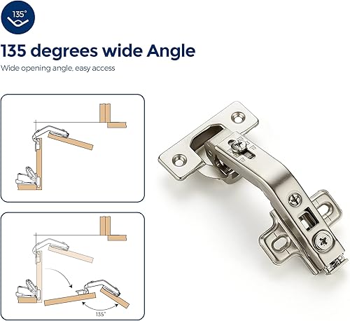 Miniatura 5 de Ravinte Paquete de 2 pares de 4 bisagras de gabinete de cocina, bisagras de puerta de gabinete de cocina de 135 grados compatibles con armarios de