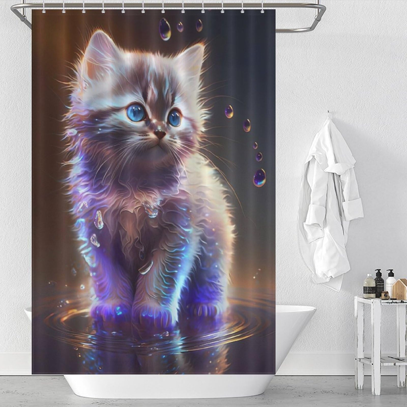 Rideau de douche chat anti-éclaboussures, format 48x72Inch pour douche propre