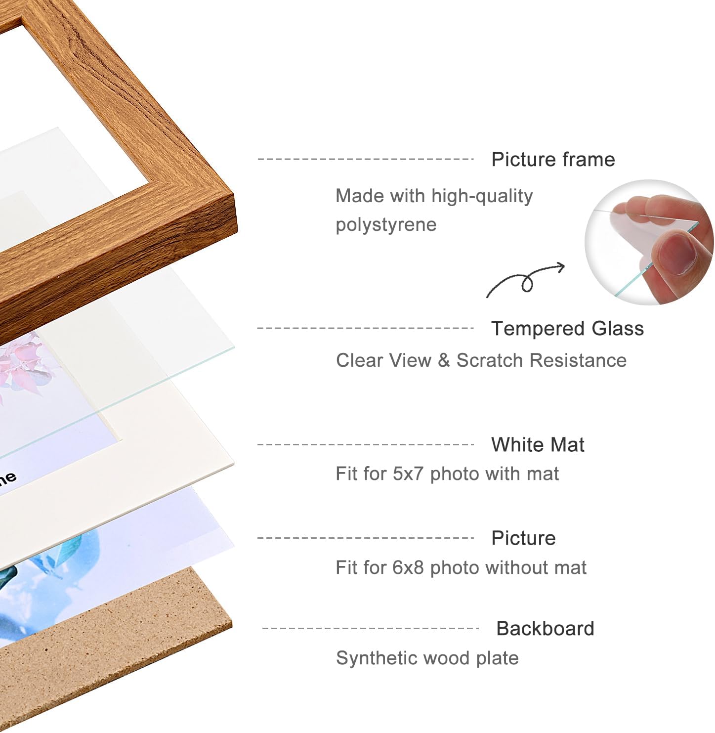 Hinged Tri-Fold Picture Frame, Tempered Glass, for Tabletop Display or Wall Mounted, Fits Two 4x6 & One 6x8 (5x7 with mat) Photos, Rustic Brown, For Family Photos & Wedding Memories-Z467546