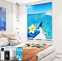 Vista 18 de TIPIACE Persianas de impresión motorizada recargables con control remoto, persiana enrollable de tela opaca completa compatible con Alexa Google